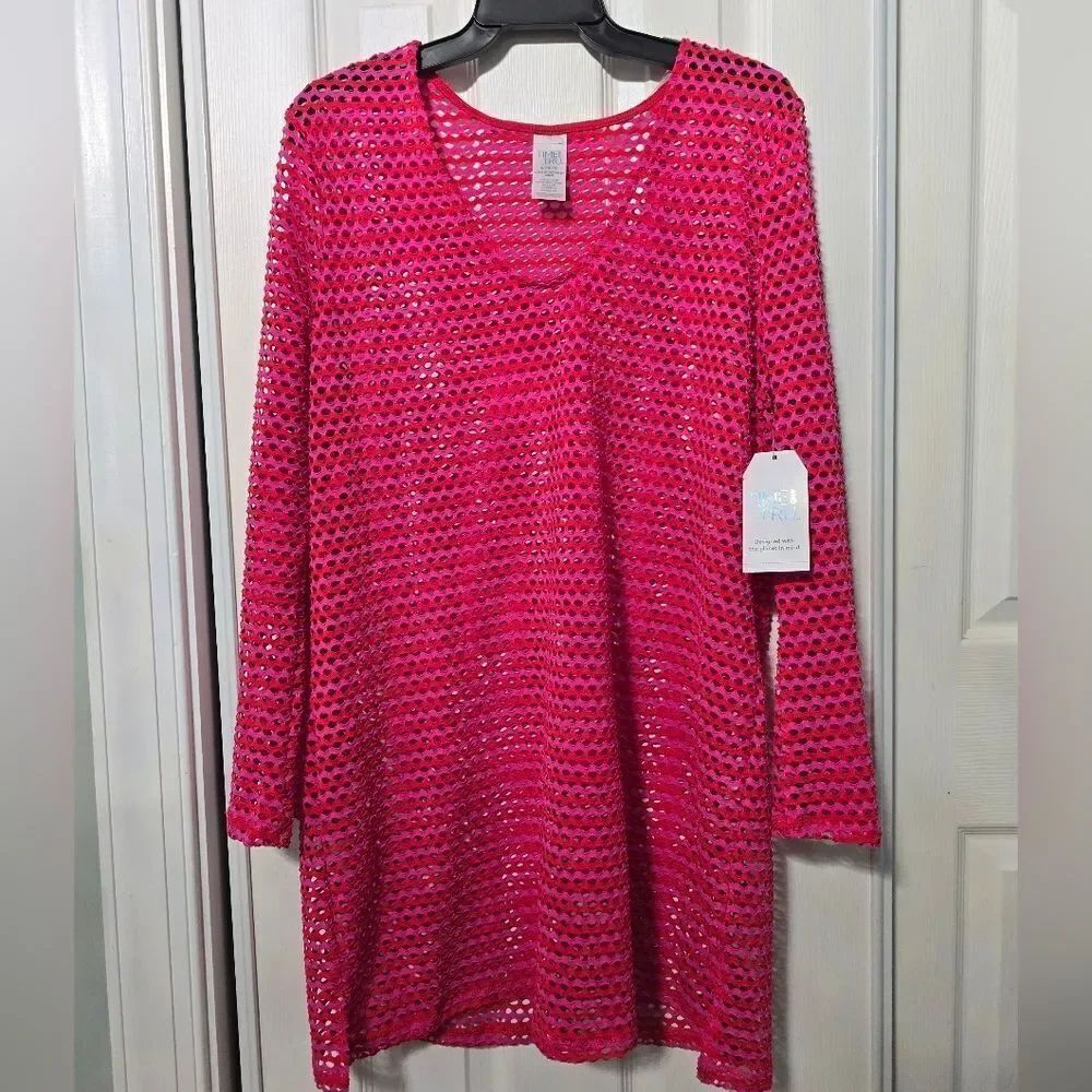 Time and Tru Women's and Women's Plus Stripe Mesh Coverup Dress, Size L-12/14